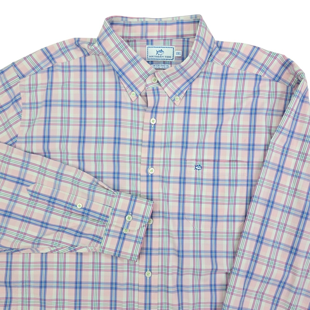 Southern Tide Intercoastal Shirt Mens XXL Pink Blue Plaid Performance Stretch LS